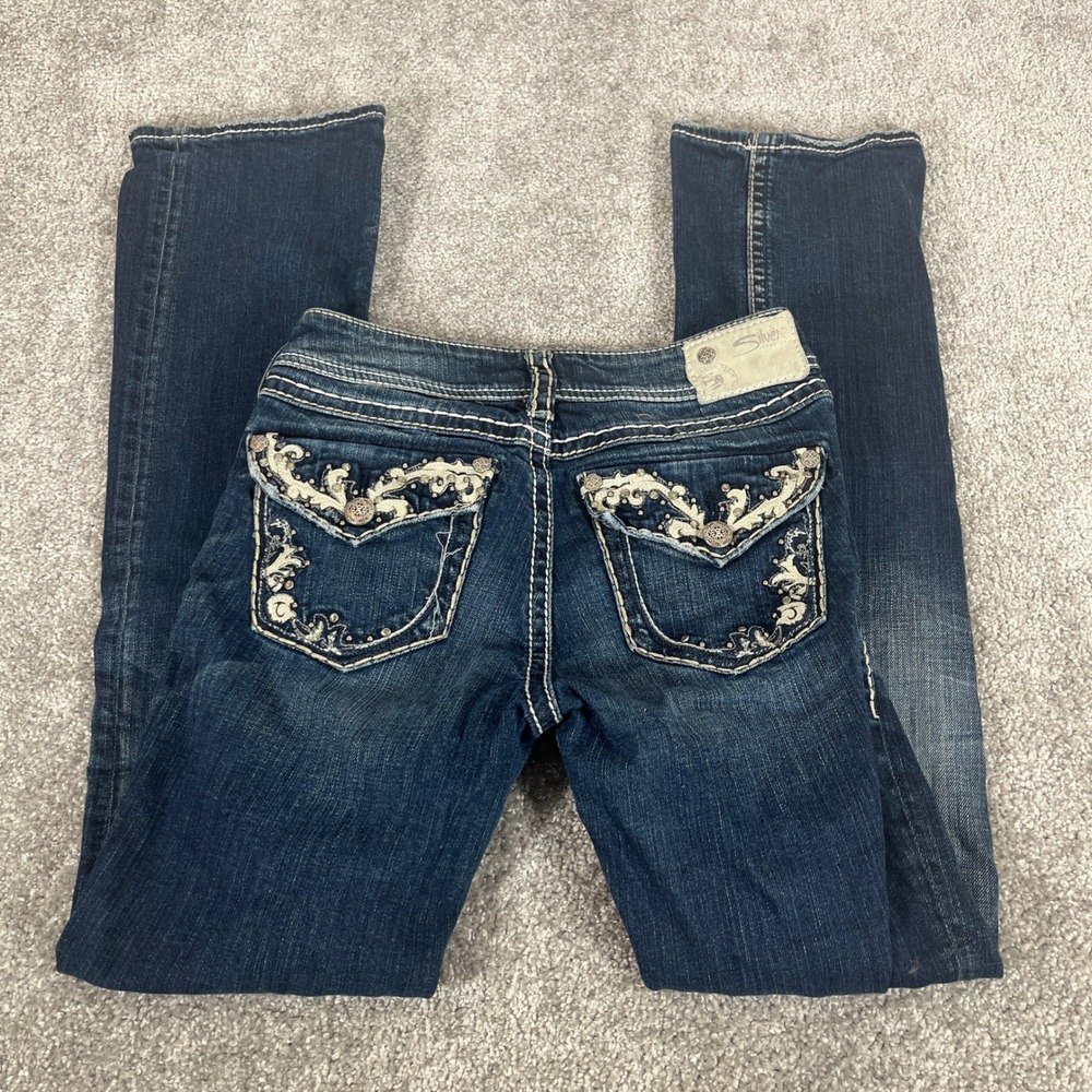 Silver Jeans Womens 28x31 Suki Flap Bootcut Studded Y2K Dark Wash (Sz Tag 25x33)